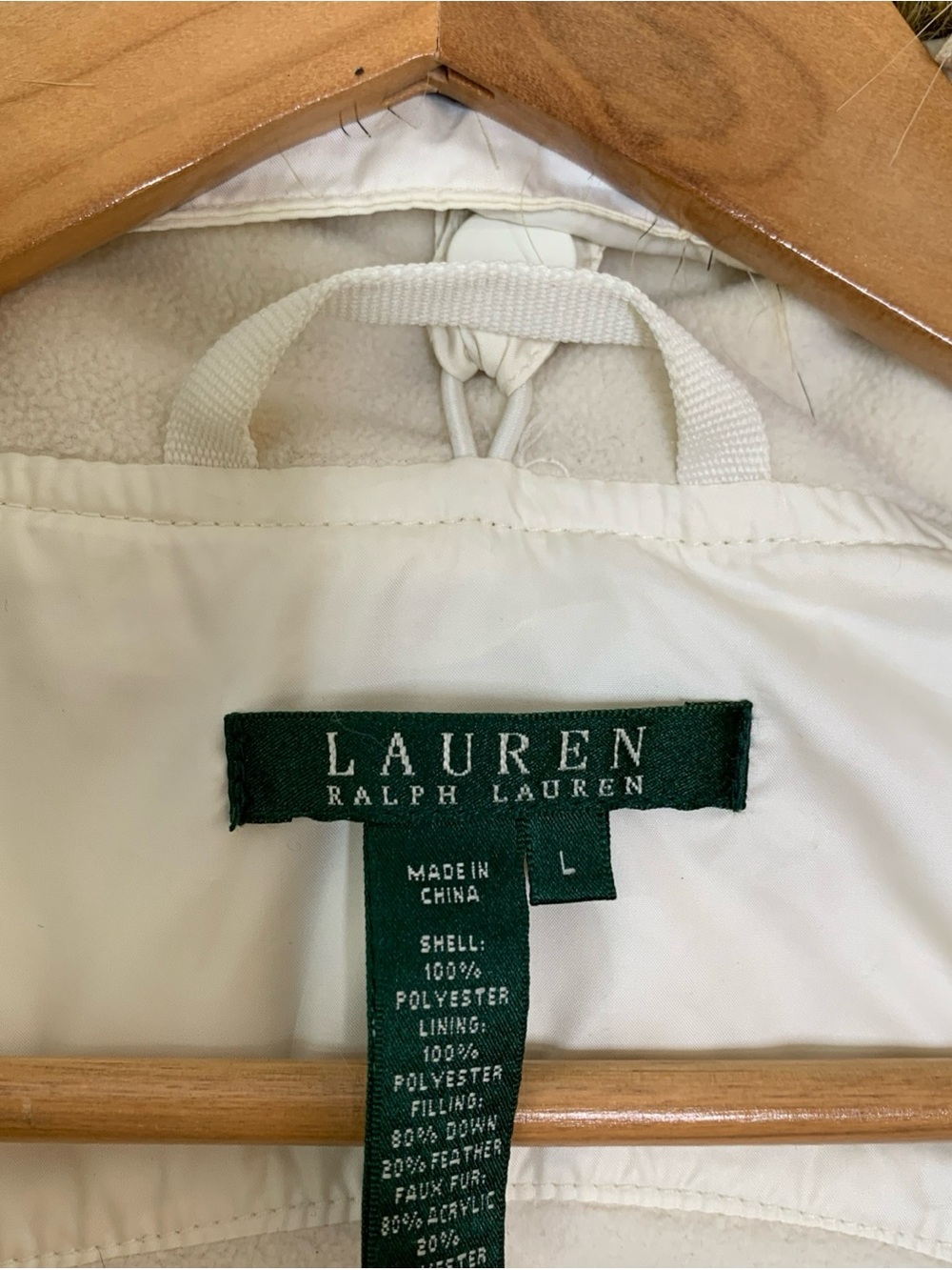 Lauren Ralph Lauren Down Puffer Vest Stand Faux Fur Collar Sz L  Cream/White - Picture 9 of 10